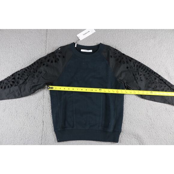 New Thakoon Sweatshirt Womens Xs Black Embroidered Ballon Eyelet Pullover - Picture 4 of 6